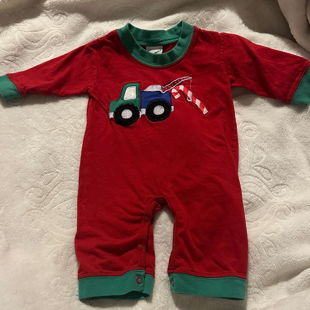 Vintage Glorimont Christmas Construction and Candy Cane Applique Romper 3m